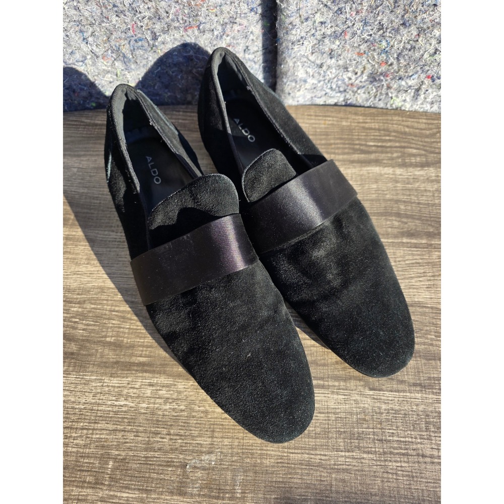 1520 Aldo Mens Black Velvet Loafers Satin Band Slip On Dress Shoes Size 11